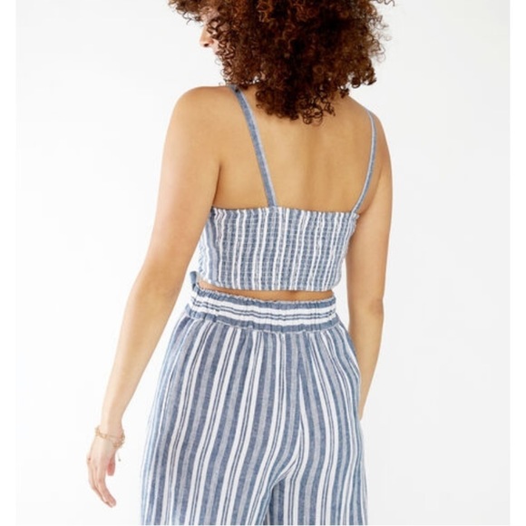 𝅺nwt Kismet Lily Crop Top Linen Blend Striped Blue Sexy Cropped Top - Picture 3 of 7